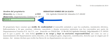 Ejemplo de ubicación del número de referencia